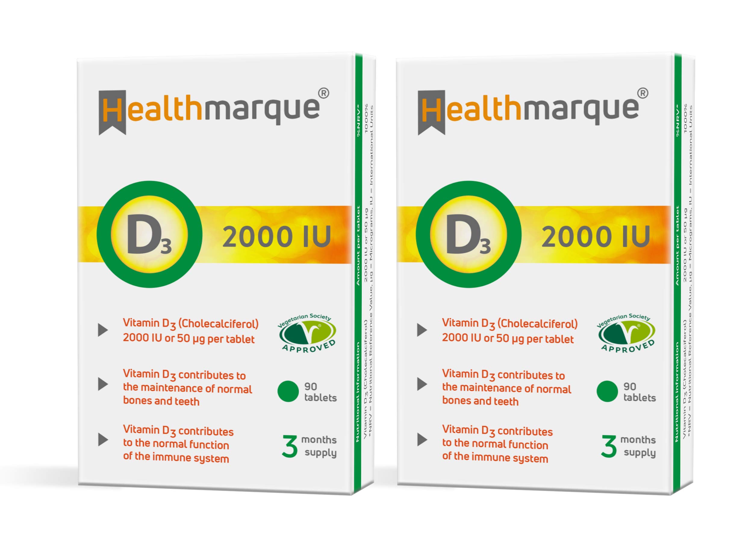 Vitamin D3 Tablets 2000iu 6 Month Supply - Premium Grade Vitamin D Supplements by Healthmarque UK; 50mcg, 180 Tablets, Bone, Muscle & Immune Support