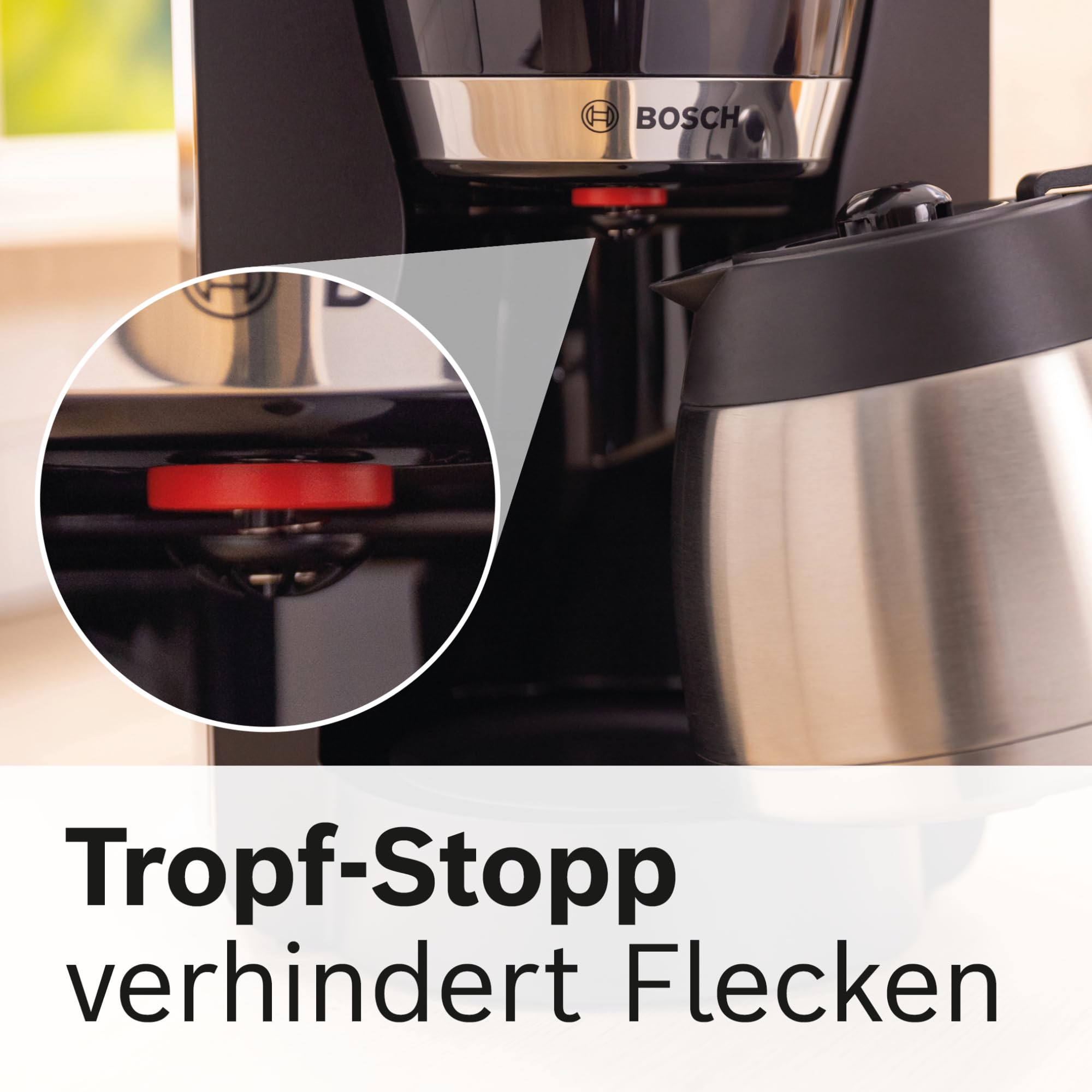 Bosch Filterkaffeemaschine MyMoment TKA6M273, Thermokanne 1 L, für 8-12 Tassen, Tropfstopp, schwenkbarer Filterträger, Entkalkungsprogramm, abnehmbarer Wassertank, 1200 Watt, Schwarz matt