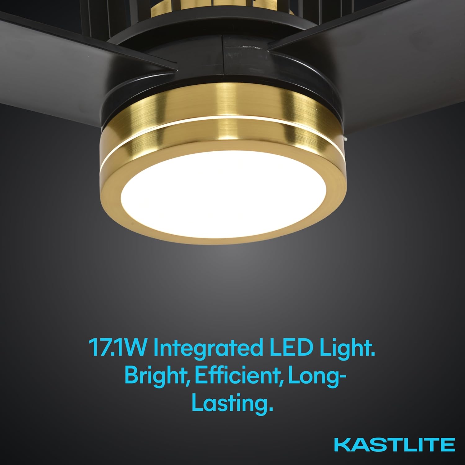 KASTLITE 52-Inch Flush Mount Hugger Ceiling Fan with Light | Remote Control Low Profile Fan Chandelier | 6CCT LED Lighting, Quiet DC Motor | Champagne Bronze with Matte Black Blades, Sienna Canyon
