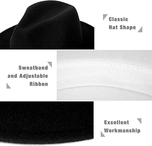 Miniatura 4 de FADACHY Sombreros Fedora de moda para hombres y mujeres de ala ancha de fieltro sombrero de vestido de Panamá sombrero de dos tonos Fedora