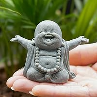 Vista 12 de OwMell Estatua japonesa del monje de Jizo, figura de Buda Jizo, estatua conmemorativa del acuario – Sonriente