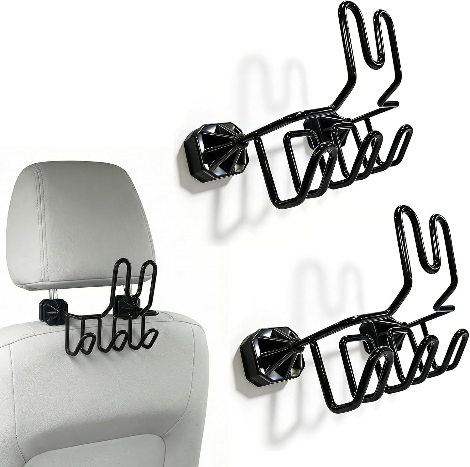 Hard Hat Holder for Truck, Hard Hat Hanger with 3 Hooks for Helmets, Hats, Clothing, Bags (2 Pcs, Black)