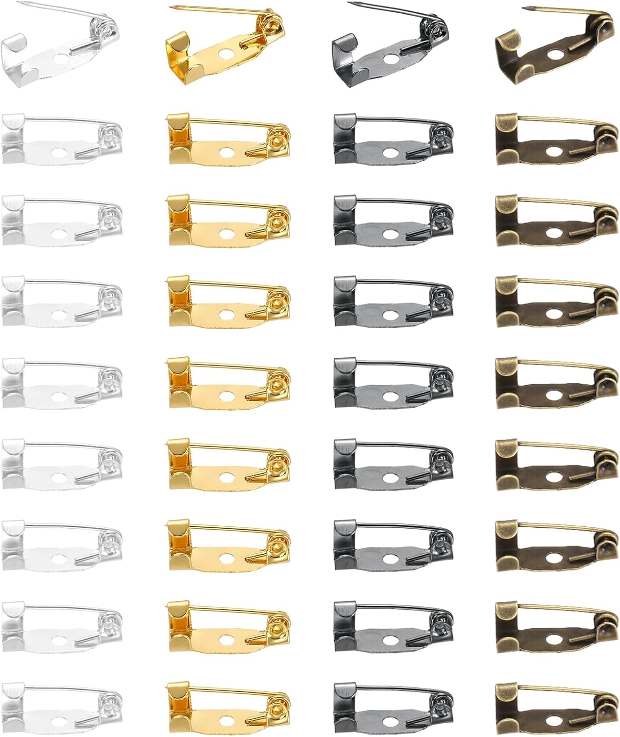 MECCANIXITY 200 Pcs Brooch Pin Backs, Metal Bar Pins Backs Safety Clasp for DIY Crafts Name Tags Badges Corsage Jewelry Making(15mm, Silver/Gold/Bronze/Grey)