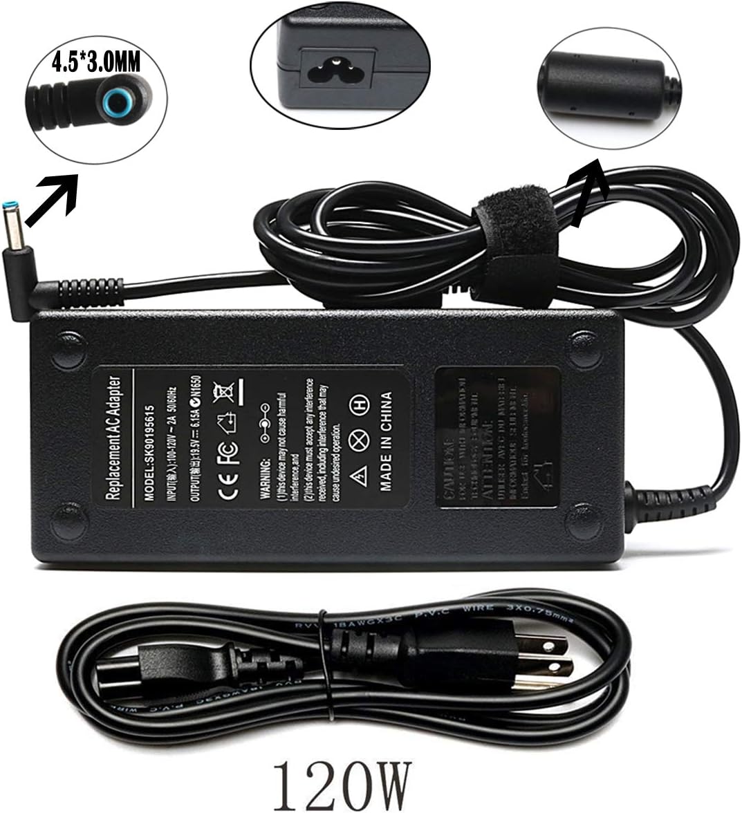 120W 19.5V 6.15A Ac Adapter Laptop Charger for HP OMEN Charger 15-ax210nr 15-ax033dx 15-ax250wm 15-ce018dx 15-ce015dx 15-dc0030nr 17-w033dx 17-w295nr Laptop Notebook Power Supply Cord Plug