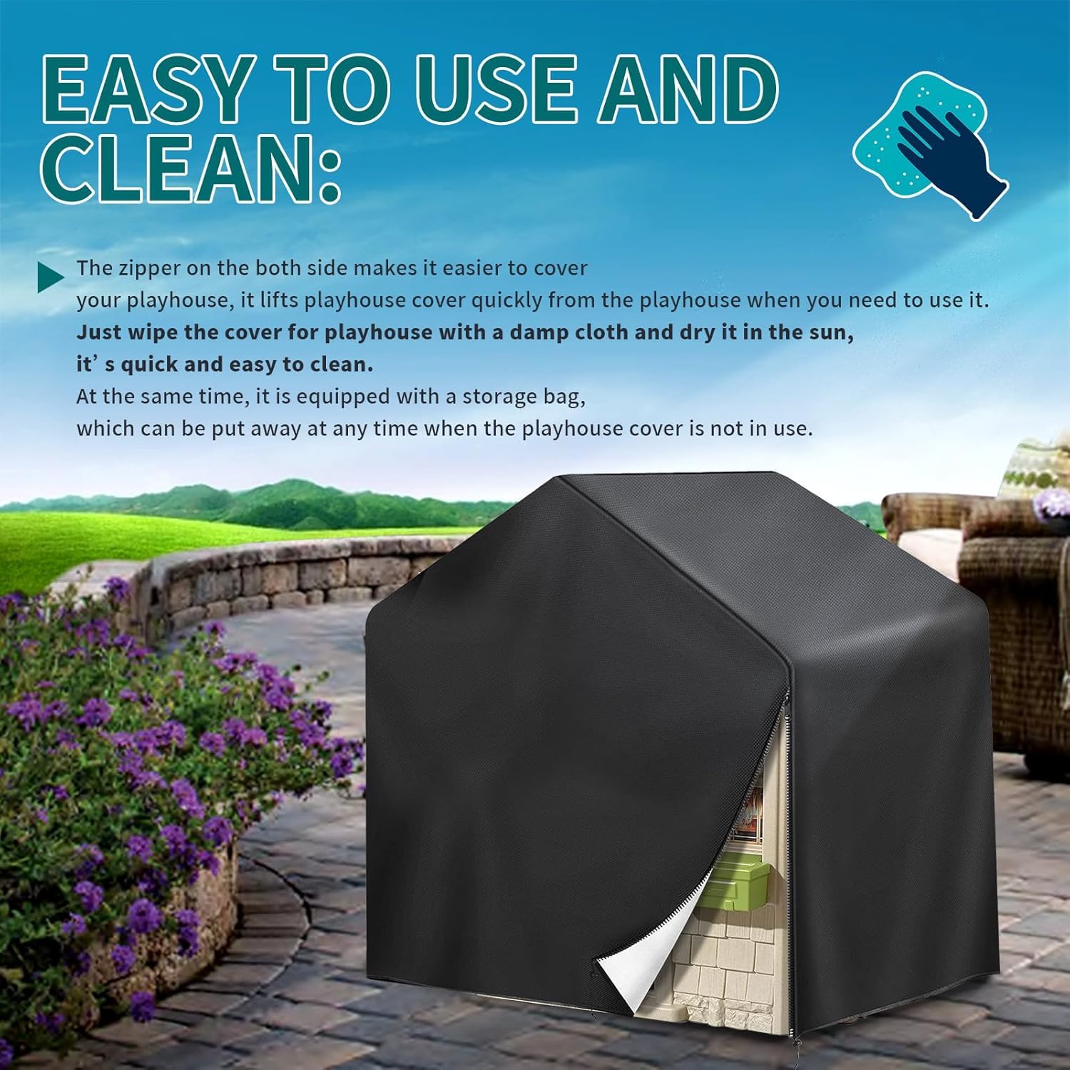 Housse de cabane de jeu 420D - Extérieur en bois - Résistante au vent - avec protection contre les intempéries et le vent - 145 x 145 x 160 cm - Pour terrasse, extérieur, camping, jardin Housse de cabane de jeu 420D - Extérieur en bois - Résistante au vent - avec protection contre les intempéries et le vent - 145 x 145 x 160 cm - Pour terrasse, extérieur, camping, jardin