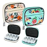 Serfeymi Weekly Travel Pill Organizer Pill Case for Purse with Removable 7 Day Pill Box, Fashionable Travel Medicine Organizer Pill Container for Medicine, Vitamin, Supplement - Bloom 01 + Green 01