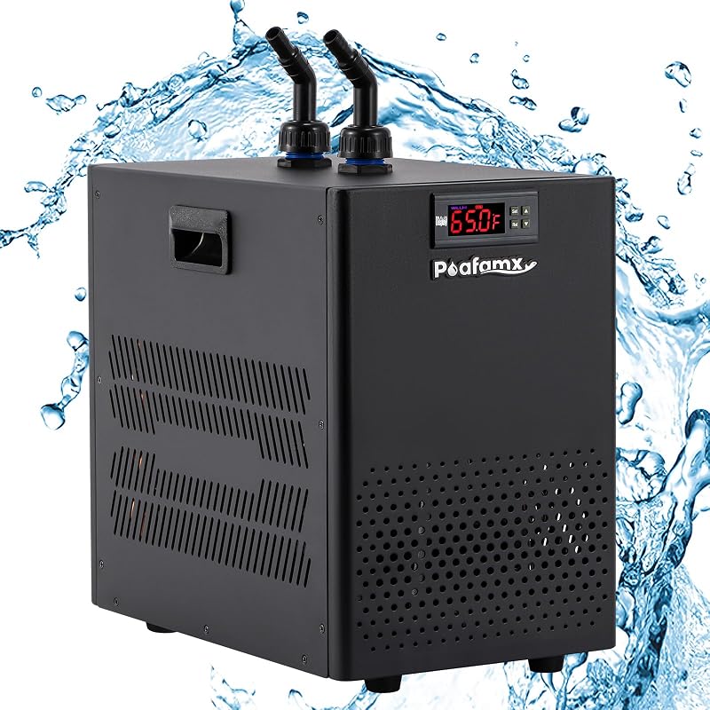Poafamx Enfriador de acuario 26 gal, 1/13 HP Enfriador de agua pequeño para Axolotl | Enfriador de tanque de peces con compresor silencioso para medusas de Coral de agua dulce hidropónicas de agua salada de 20-30 galones 110V