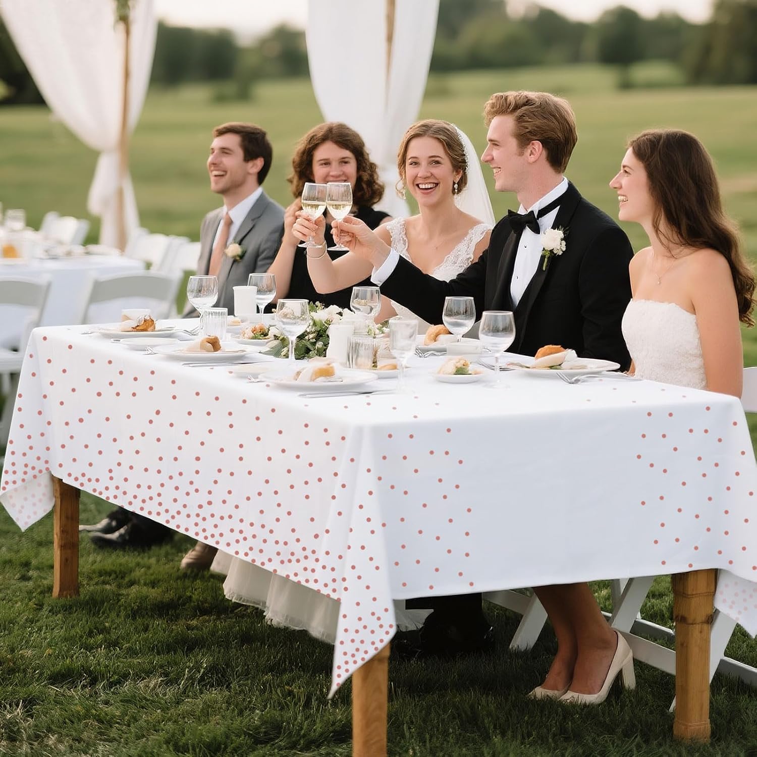 hapray 12 Pack Plastic Tablecloths for Rectangle Tables, Waterproof Disposable Party Table Cloths with Rose Gold Dot, Table Covers for Decorations, Baby Shower, Birthday, Wedding, 54” x 108”