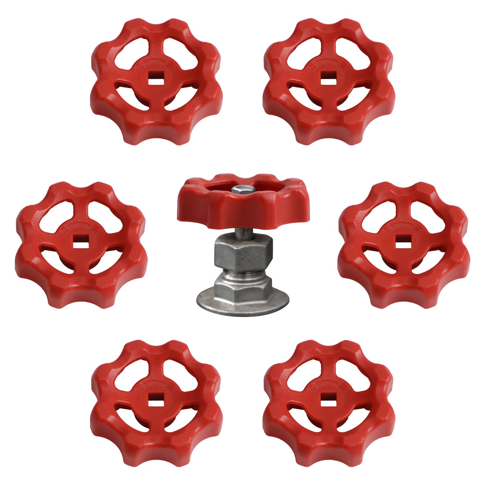 UFURMATE Water Faucet Handle, 6Pcs Plastic Outdoor Hydrant Round Wheel Handles Water Valve Replacement, Square Broach 6x6 mm(Red)