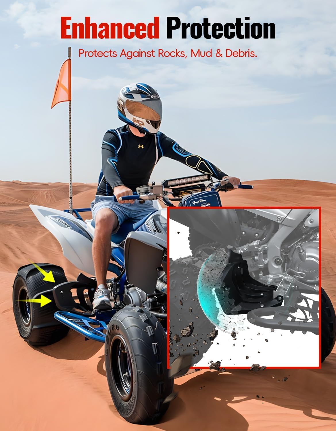 Left & Right Heel Guards for Yamaha Raptor 700 700R 2013–2026 Accessories, Rear Foot Rest Mud Guard Flaps Footwell Fender Flares, Replace OEM 1PE-F1691-00-00 1PE-F1621-00-00, 2PCS