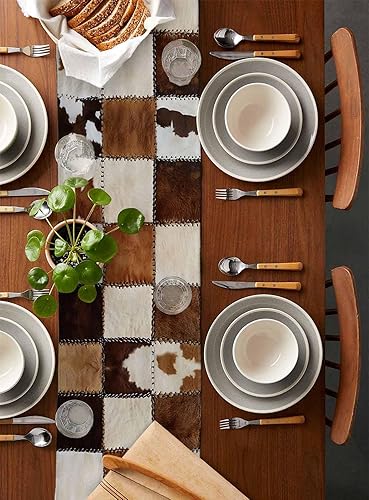 Miniatura 5 de Pañuelos de cuero de vaca estilo occidental, estilo vintage, empalme, cuadrícula, camino de mesa, bufandas, 13 x 36 pulgadas, antideslizante,