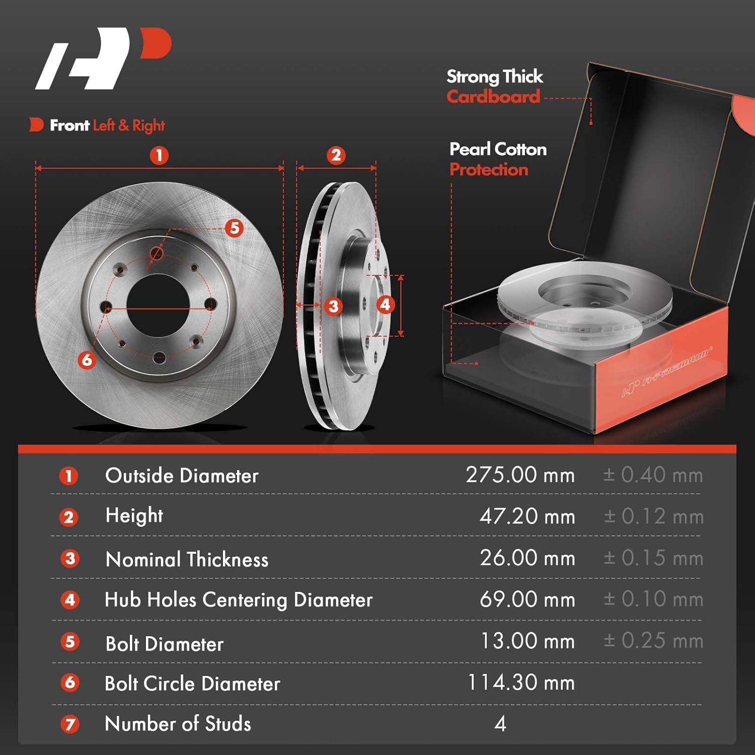 A-Premium Front Vented & Rear Solid Disc Brake Rotors + Ceramic Pads Kit Compatible with Select Kia Models - Spectra 2004-2009, Spectra5 2005-2009, 12-PC Set
