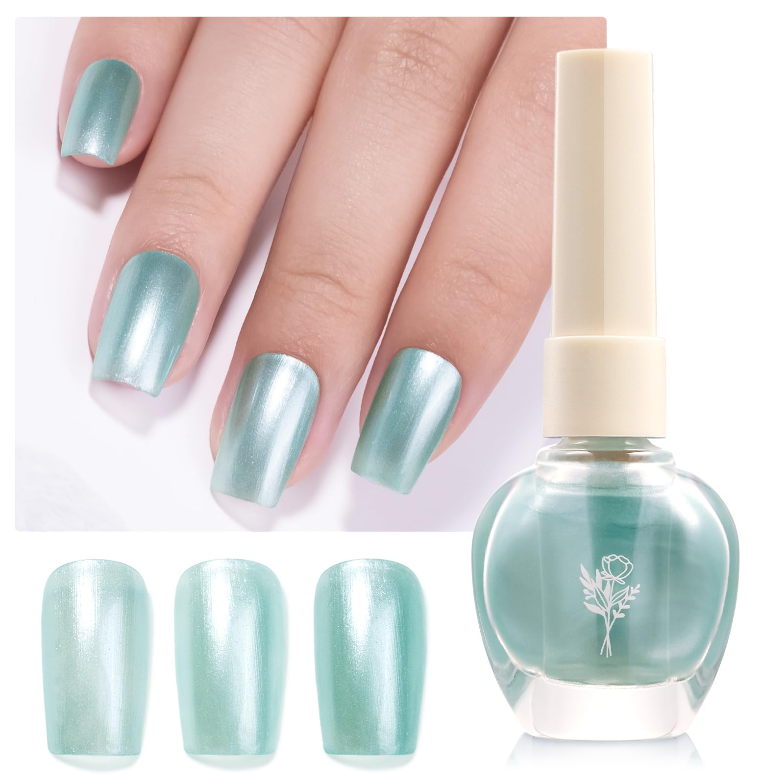 COSMOO Quick Dry Nail Polish Glitter Pearl Nail Lacquer Blue-Green Summer Chip Resistant Manicure Fast Drying Streak Free
