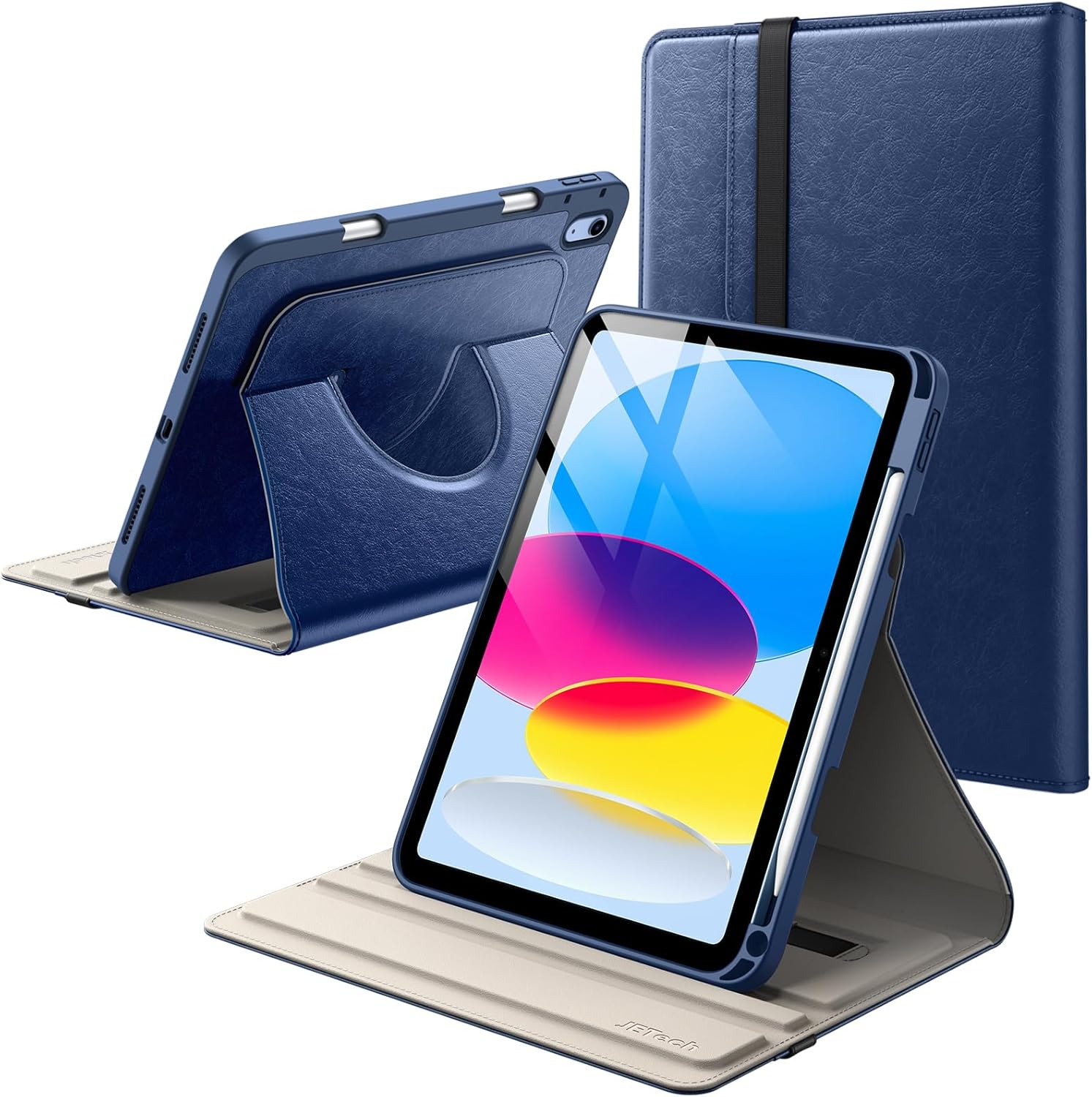 JETech Rotating Case for iPad (A16) 11th/10th Generation (2025/2022) with Pencil Holder, 360 Degree Rotation PU Leather Folio Protective Cover (Pink)