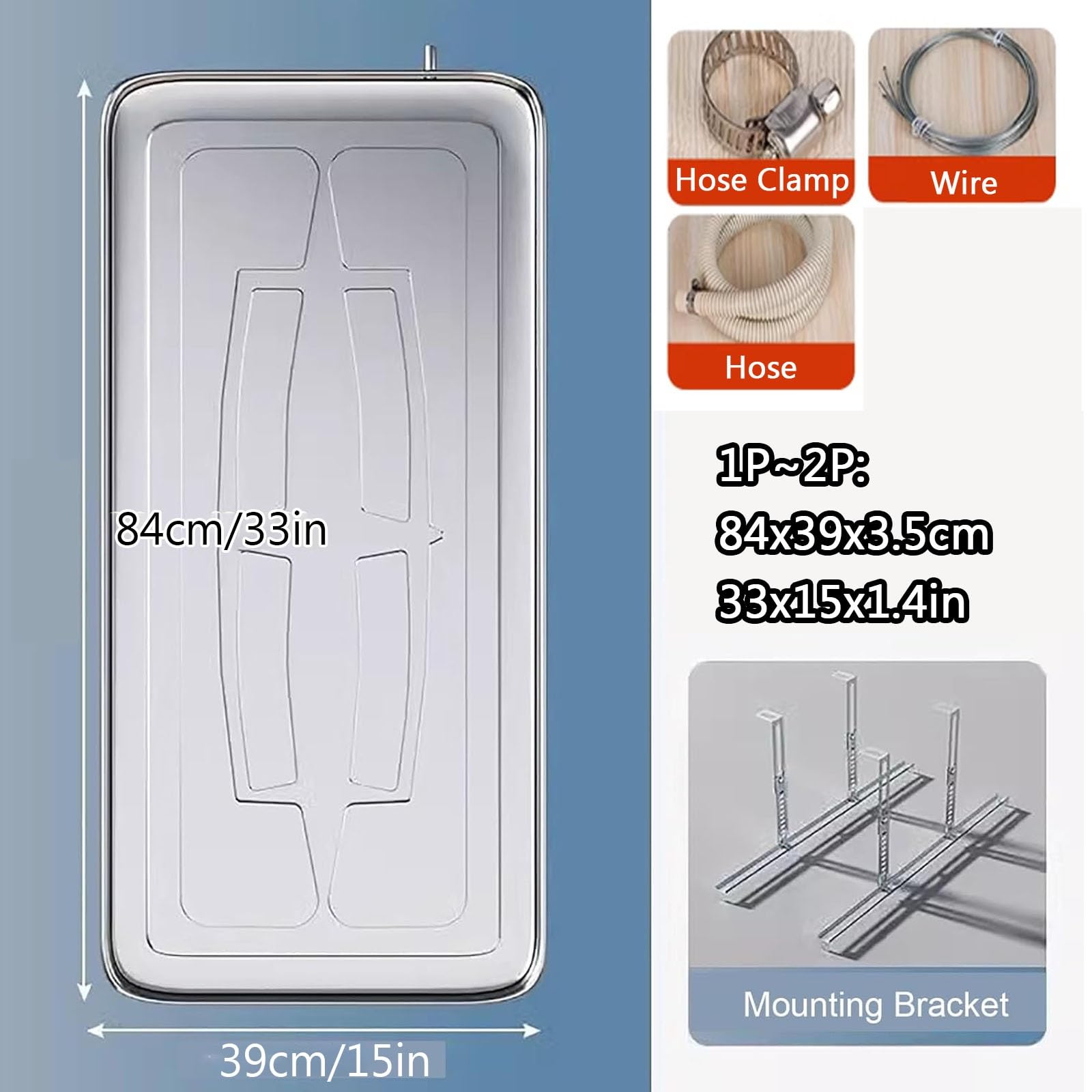 Bac Condensat Clim, Plateau D'évacuation D'eau Avec Support de Fixation, Bac de Vidange pour Climatiseur Portable – Compatible Avec la Plupart des Modèles(Galvanized sheet,84x38cm/33x15in)