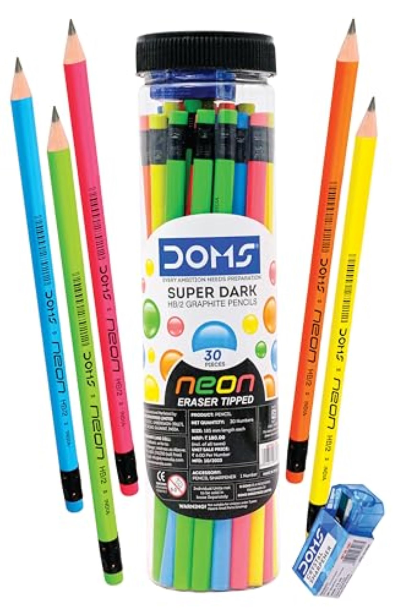 Doms Neon Graphite Pencils - 30 Pack with Accessories -6 Doms Neon Graphite Pencils - 30 Pack with Accessories -6