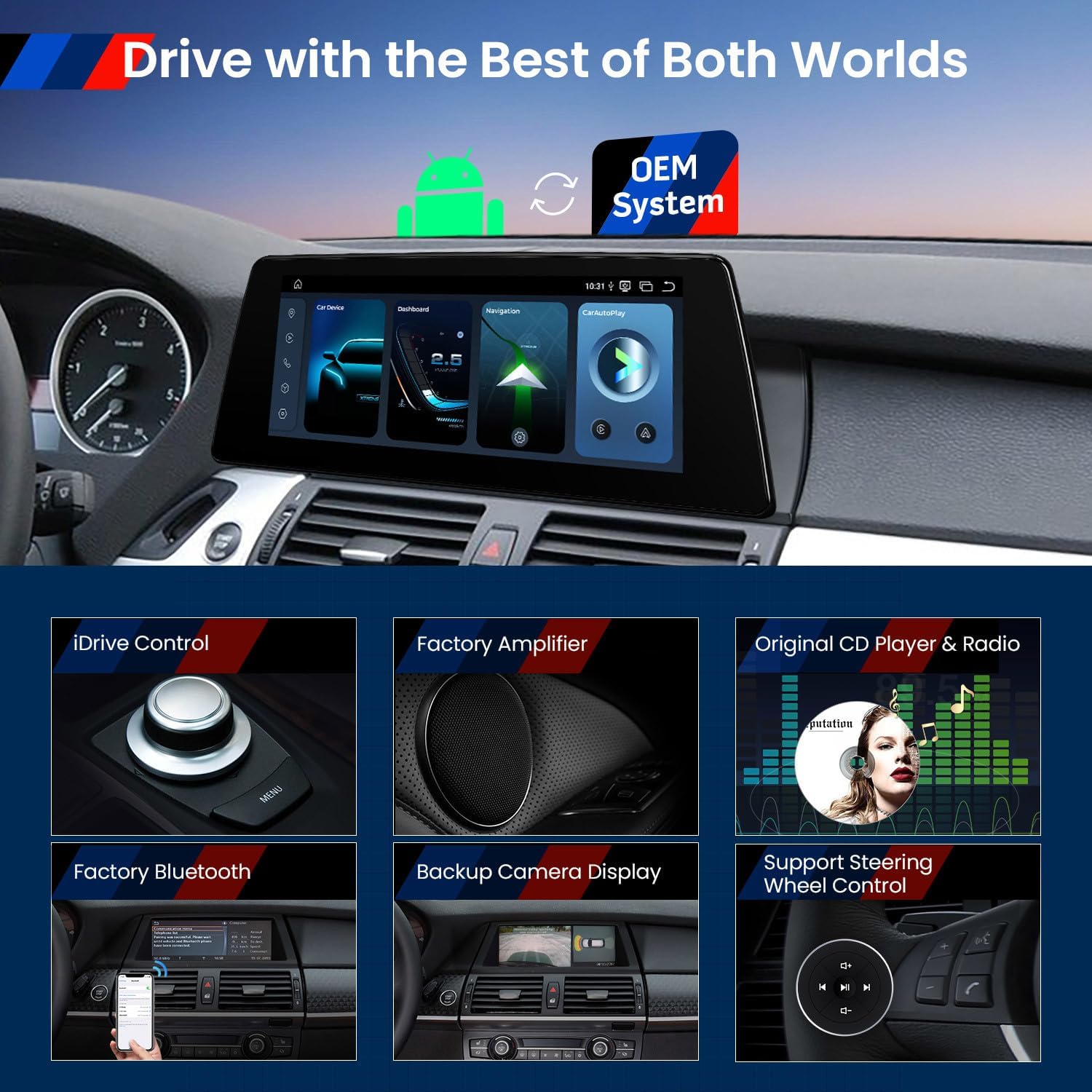XTRONS Qualcomm 662 Android Car Stereo for BMW X5 E70 / X6 E71 (2007-2010) CCC System, 10.25 Inch IPS Touch Screen GPS Navigation Support Wireless CarPlay Android Auto Backup Camera (8+128GB)