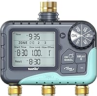 RainPoint 3-Zone Sprinkler Timer with Brass Fittings, IP65 Waterproof, Rain Delay & Custom Plans - 2026 Version for Yard & Lawn