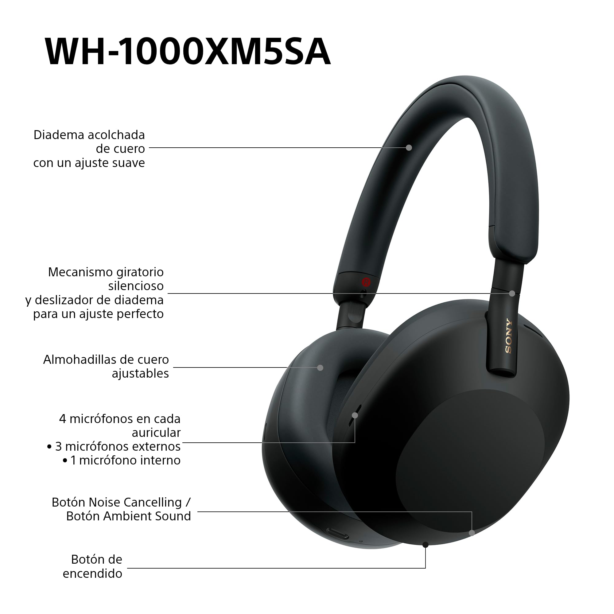 Sony WH-1000XM5SA Edición Especial con Estuche Blando Auriculares inalámbricos Premium y Noise Cancelling, Bluetooth, Llamadas de Calidad, Hi-Res, hasta 30 H de batería, Negro