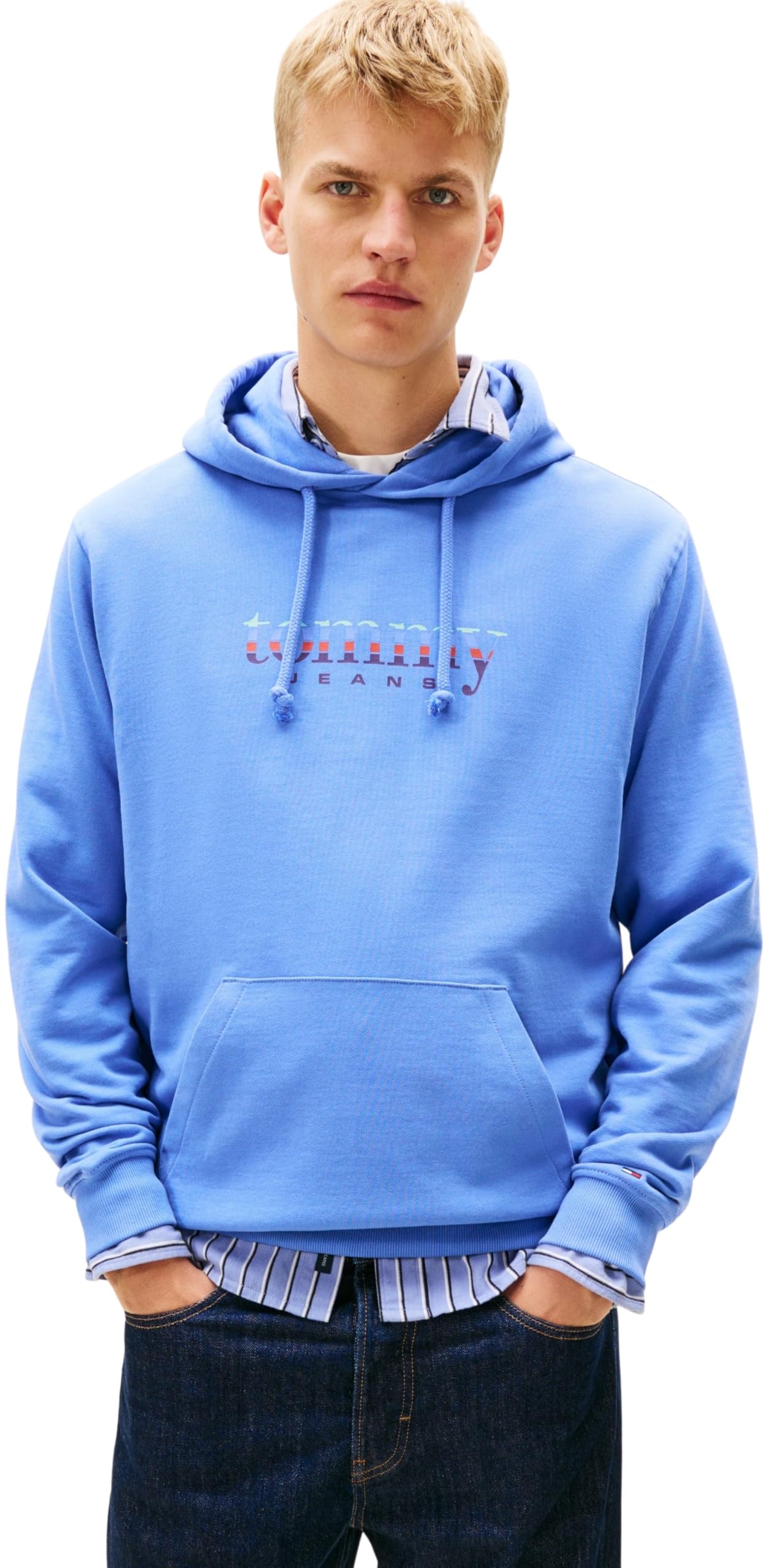 Tommy Jeans Men's TJM Reg Entry DNA Play Hood Dm0Dm22642 Pullover Hoodie, Blue (Light Horizon Blue), S