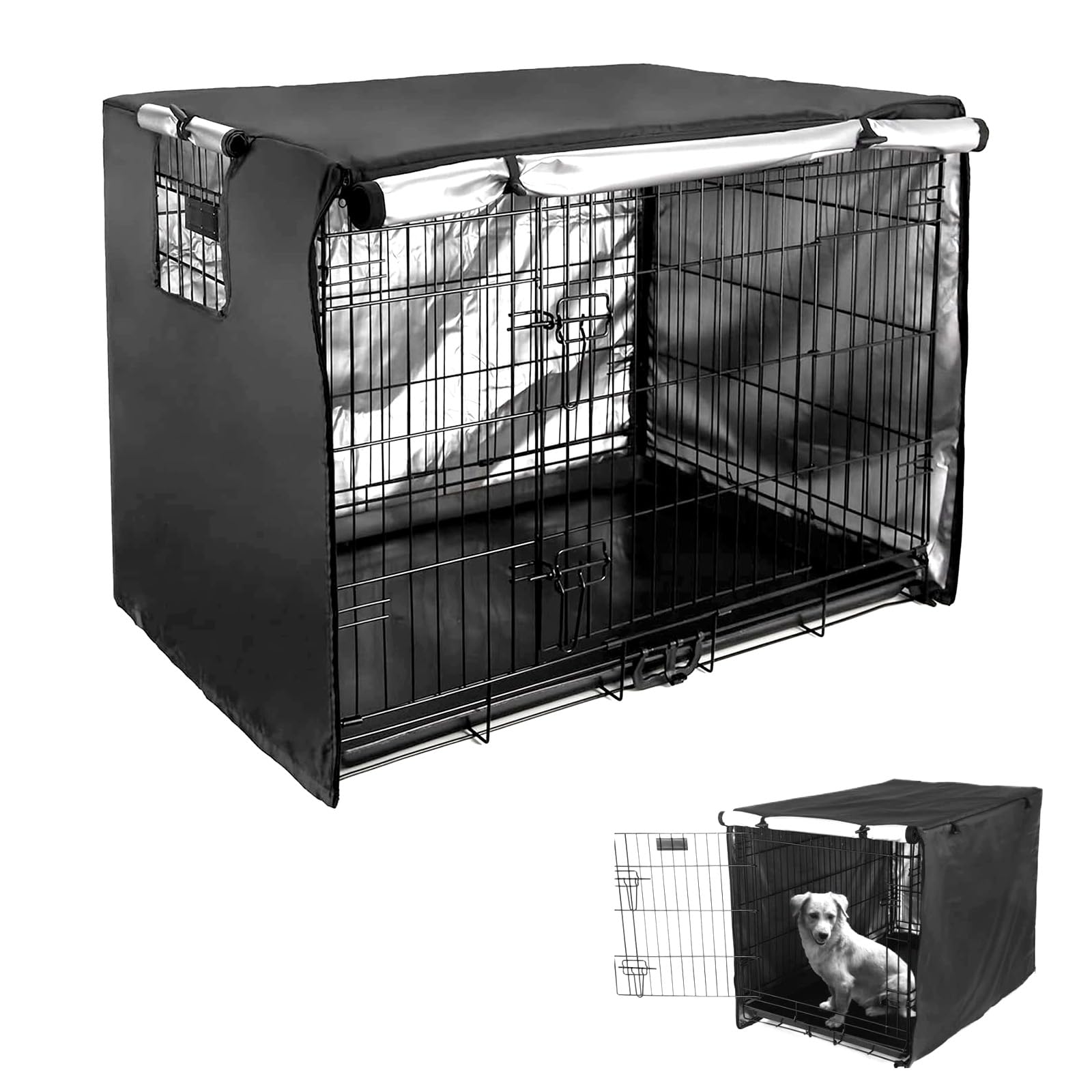 Copertura Per Gabbia Per Cani, 48x30x33in Copertura Per Cuccia Per Cani Resistente Copertura Durevole Antivento Impermeabile Gabbia Per Cani Pieghevole Accessori Per Interni Ed Esterni Nero