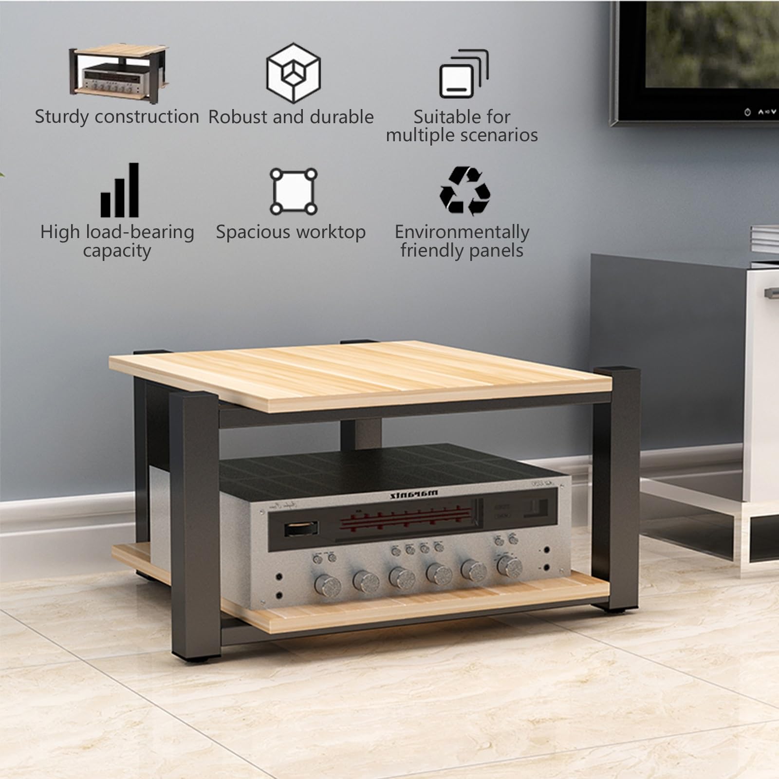 Stojak HiFi o, 2/3/4-poziomowy stojak AV Ma, gramofon Sto, półka na płyty winylowe, solidny brązowy stojak (70 x 55 x 40 cm) - idealny do kina domowego i konfiguracji