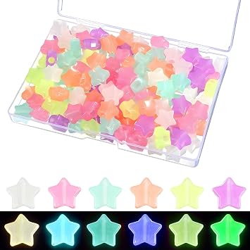 200pcs Glow in The Dark Star Beads 13mm Colorful Star Pony Beads for Jewelr | Acrylic Star-Beads for Bracelets DIY Crafts Keychains