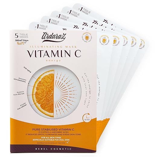 Skincare kit Antimanchas Iluminador con Vitamina C y Acido Hialuronico. Pack regalo mujer con Discos Exfoliantes, Serum, Crema, 5 Mascarillas