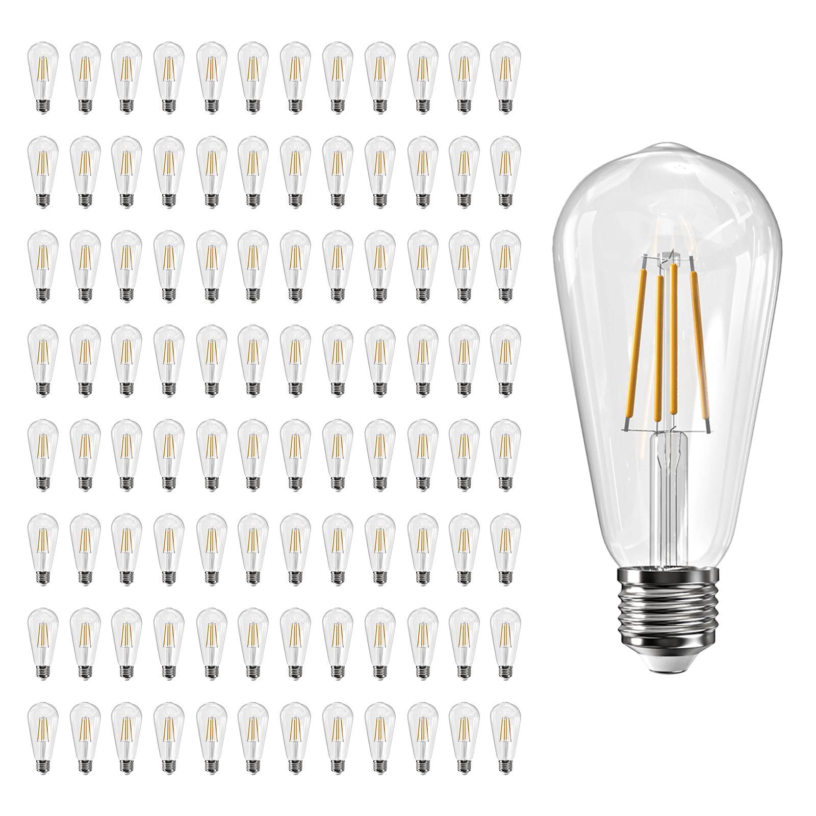 Jensense Edison Bulbs E26 LED Bulb 60 Watt Equivalent, Vintage LED Light Bulbs CRI90+ ST19, Dimmable Clear Light Bulbs (2700K Warm White, 7watt-96 Pack)
