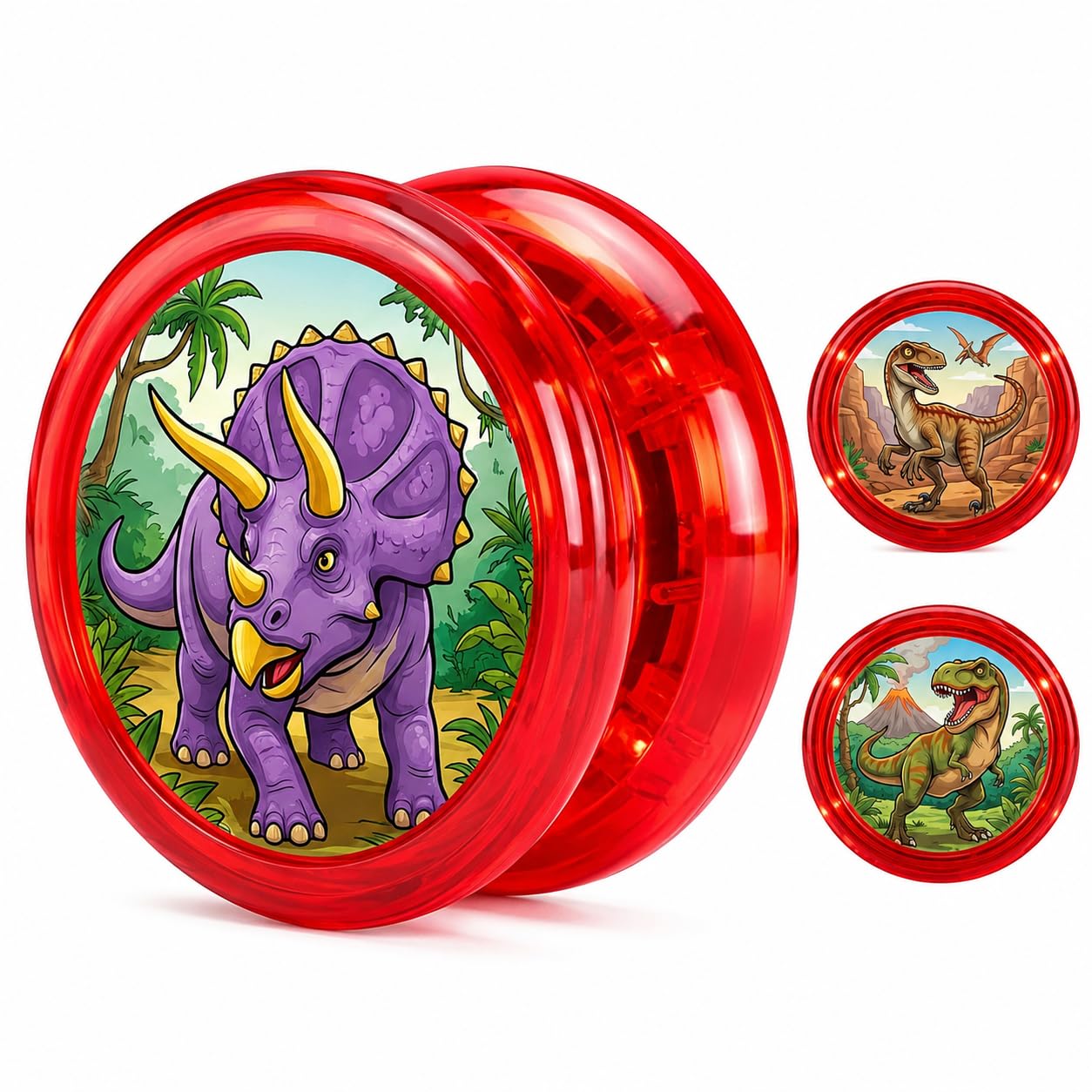 Light Up Yoyo Red Dinosaur Design Automatic Return Yo-Yo Kids Beginners Players High Speed Plastic bearing Entertaining Professional Loop Yo yo String Tricks Party Favors Adult Boys Girls – 5.5cm
