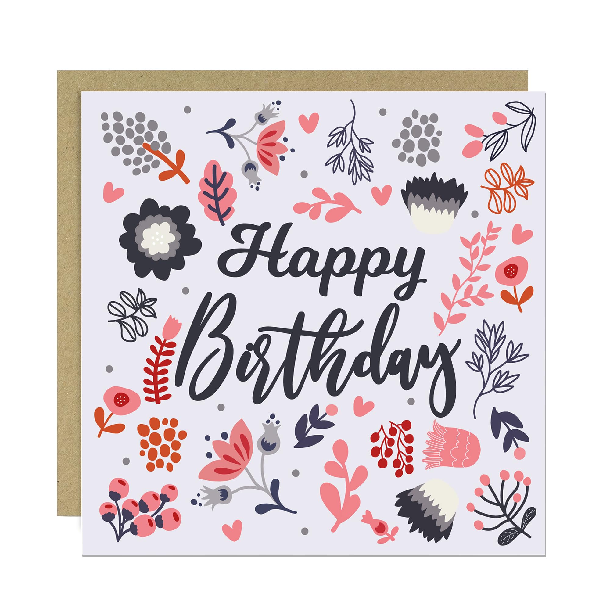 RED OCEAN Happy Birthday Floral Card For Women, Birthday Card For Friends Family, 14.5x14.5cm Greetings Card, Birthday Card For Mum Daughter Sister Daughter Auntie