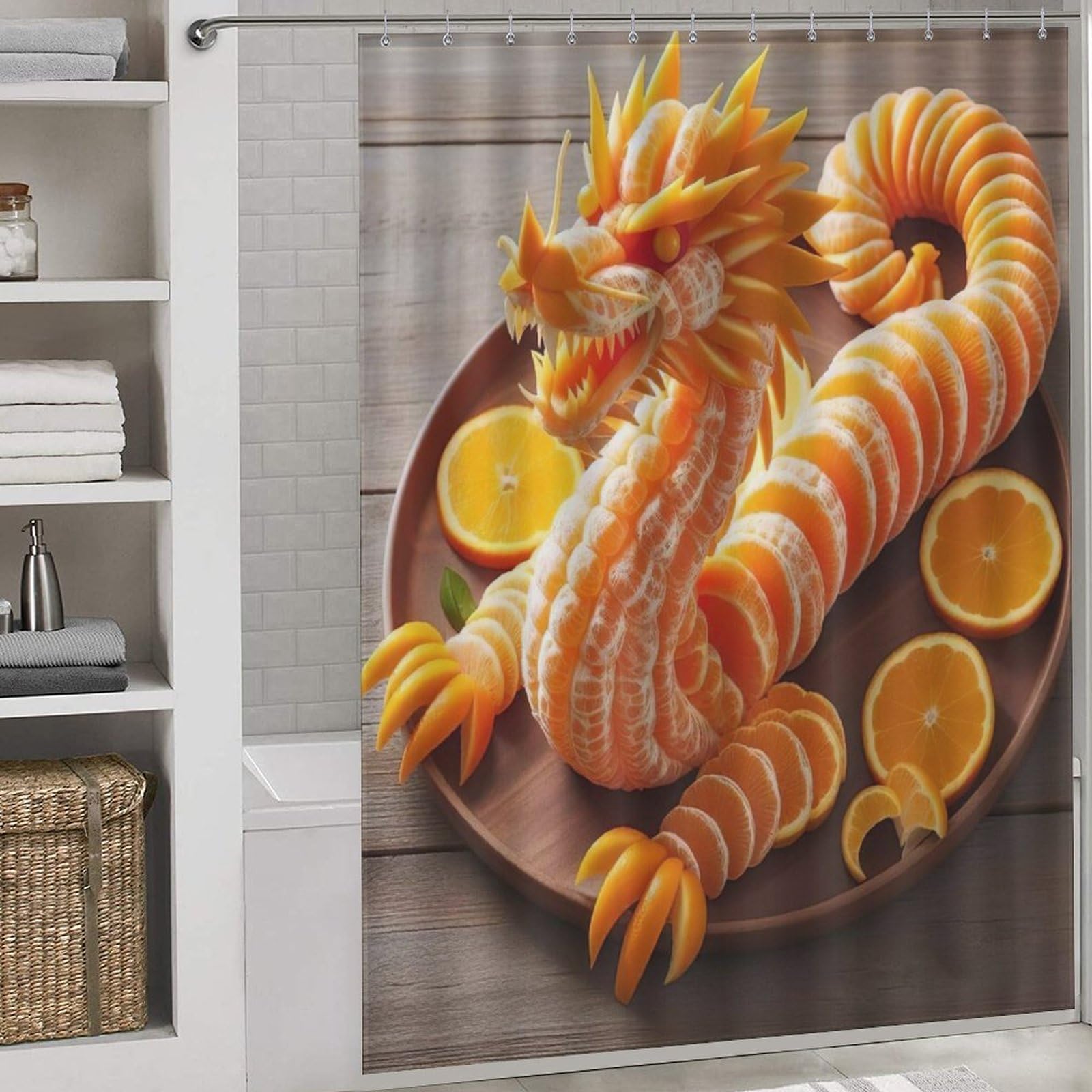 PAZZK Cute Dragon Shower Curtain, Shower Curtains Waterproof Washable Polyester Fabric, Bathroom Curtains Shower Curtain with 12pcs Hooks 66x72Inch（168x183cm）