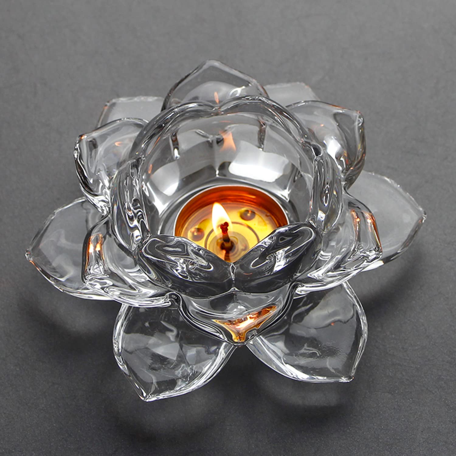 Vilon Italian Premium Exquisite Glass Lotus Flower Tea Light Candle Holder, Perfect for Lighting Decoration, Corporate G