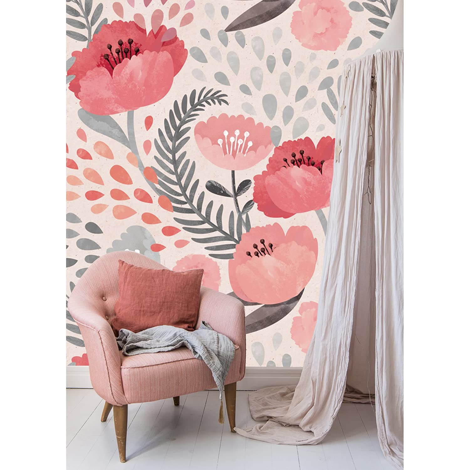 Papier peint floral pavot grand format 312x219cm Coloray pour mur salon