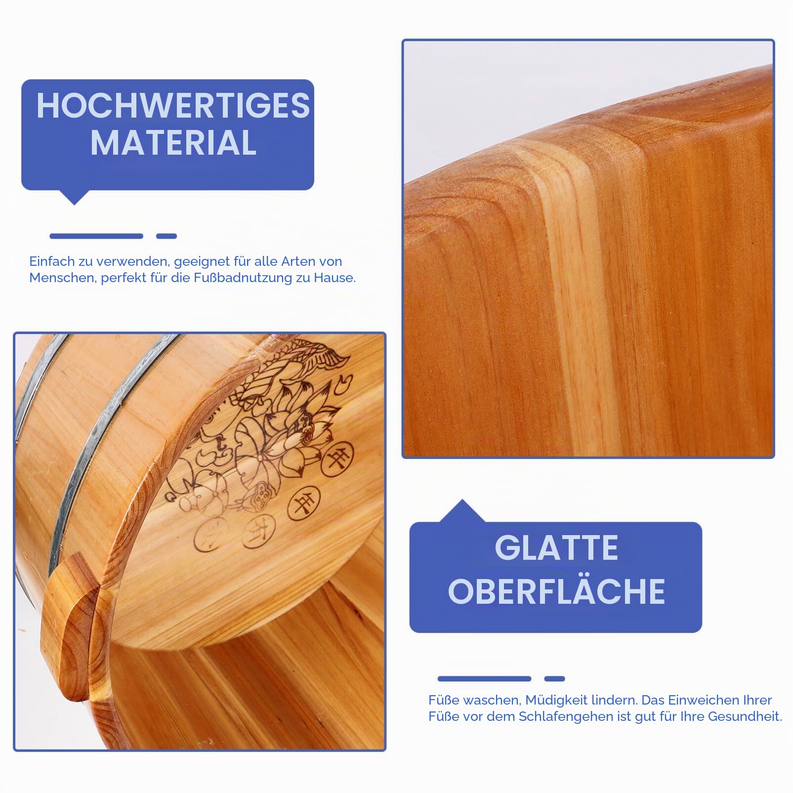 CLISPEED FußWanne FußBad Wanne Aus Holz Waschbecken FußBäDer Fusbadbad Wanne Eimer für Foot Spa Und FußMassage PediküRe, Entspannung, FußWanne Gegen Hornhaut, Passend für Alle GrößEn