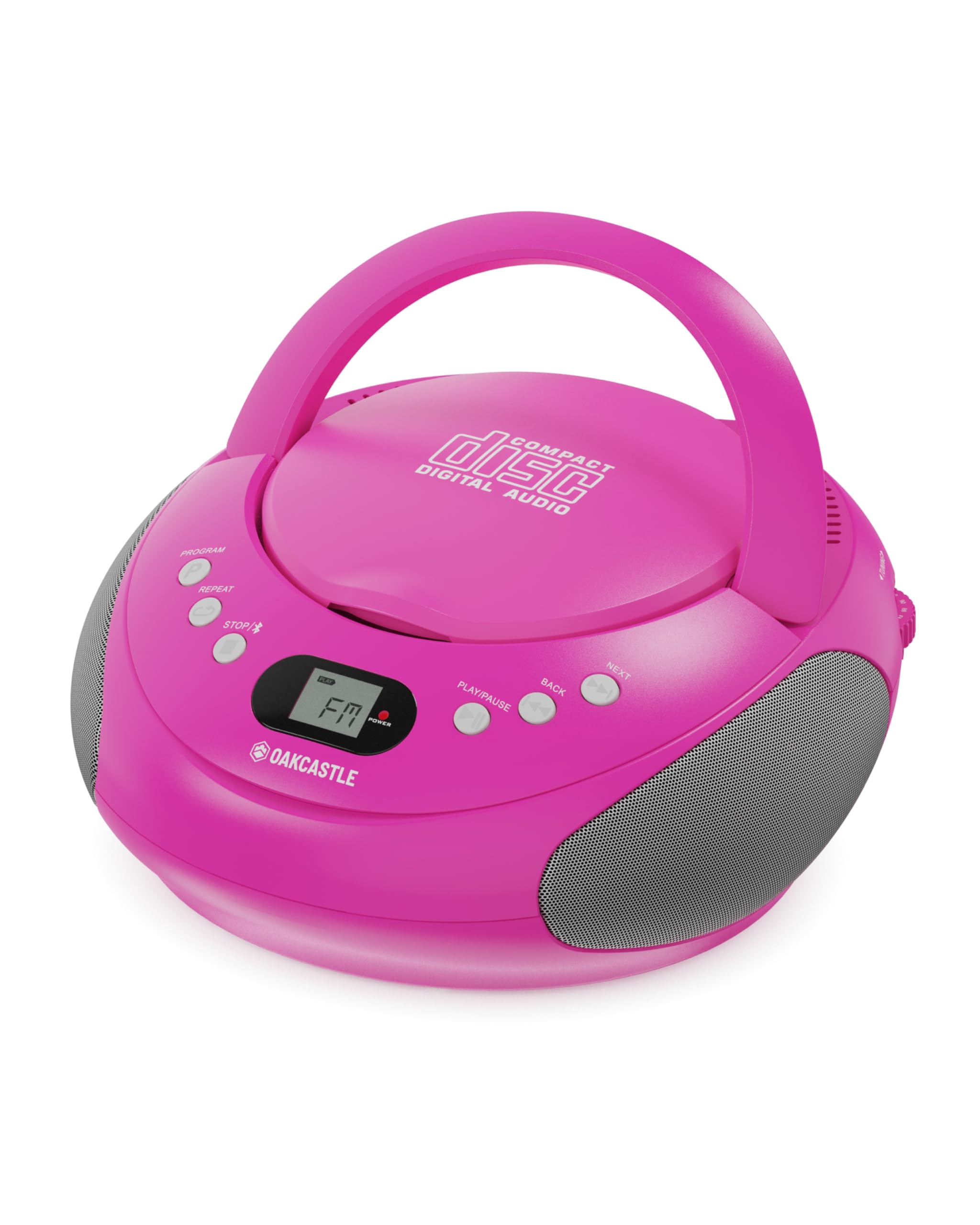 Lettore CD Portatile Bluetooth | FM Radio Stereo Casa | Radio Stereo Casa con Controlli Facili | 30 Preselezioni, Display a LED | Oakcastle Player (Rosa)