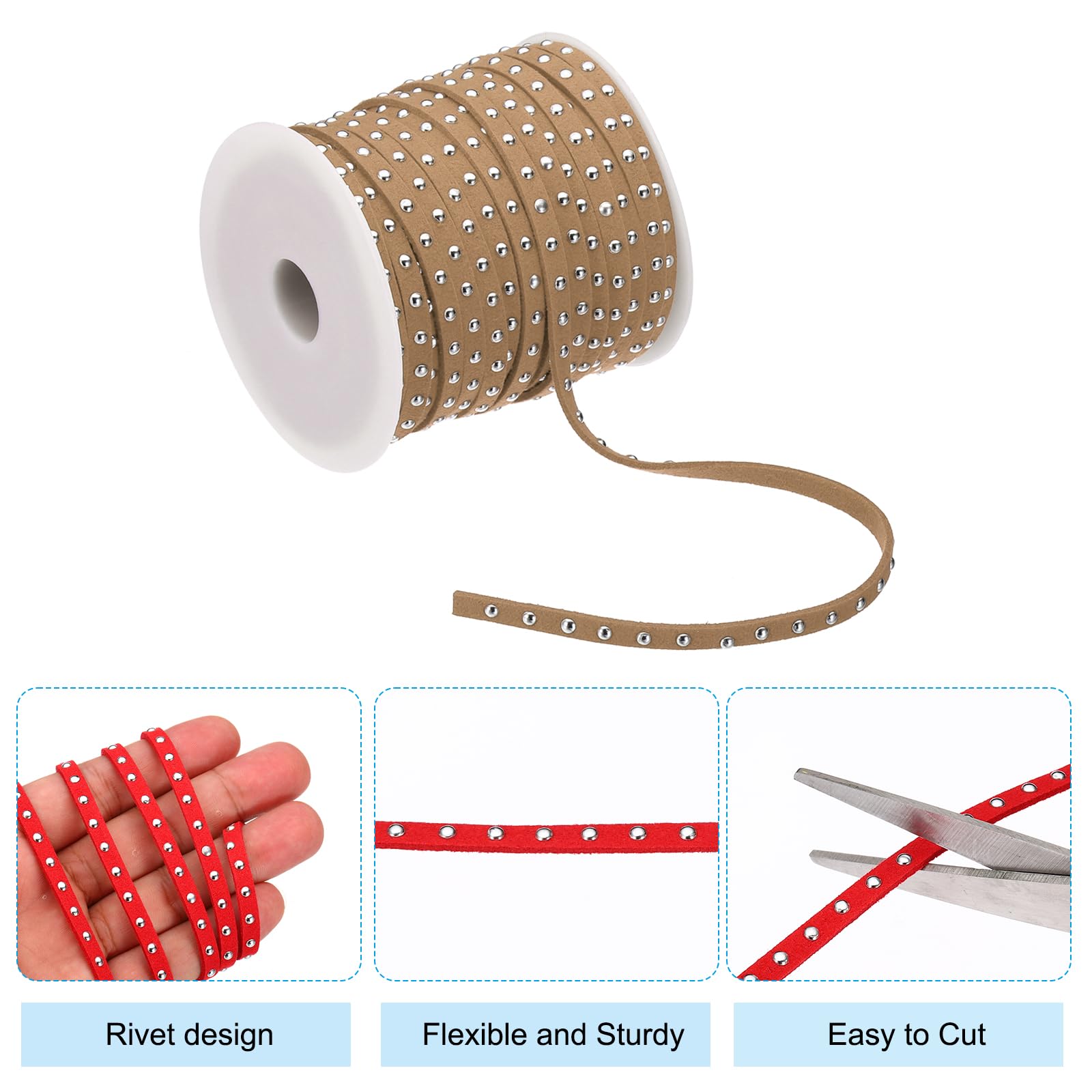 PATIKIL 65.6ft Studded Faux Suede Cord Rope for Jewelry Making 5mm Micro Fibre Flat Leather Lace Beading String Ribbon with Rivets - Image 3