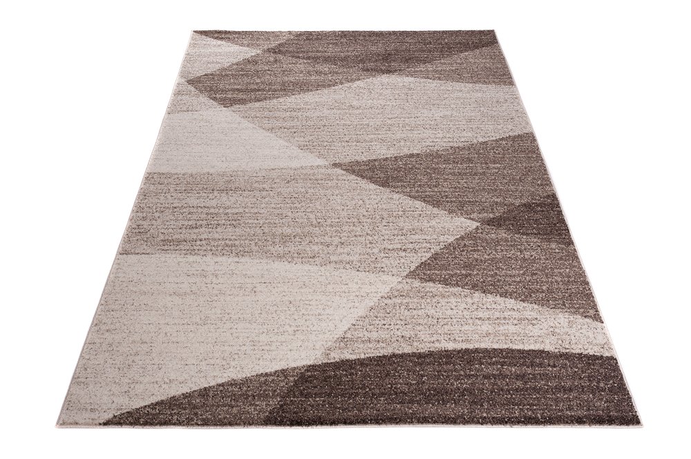 Tapiso Sari dywan z krótkim włosiem, nowoczesny, beżowy, brązowy, nakrapiany, wzór w paski, fale, do salonu, sypialni, Ökotex 160 x 220 cm