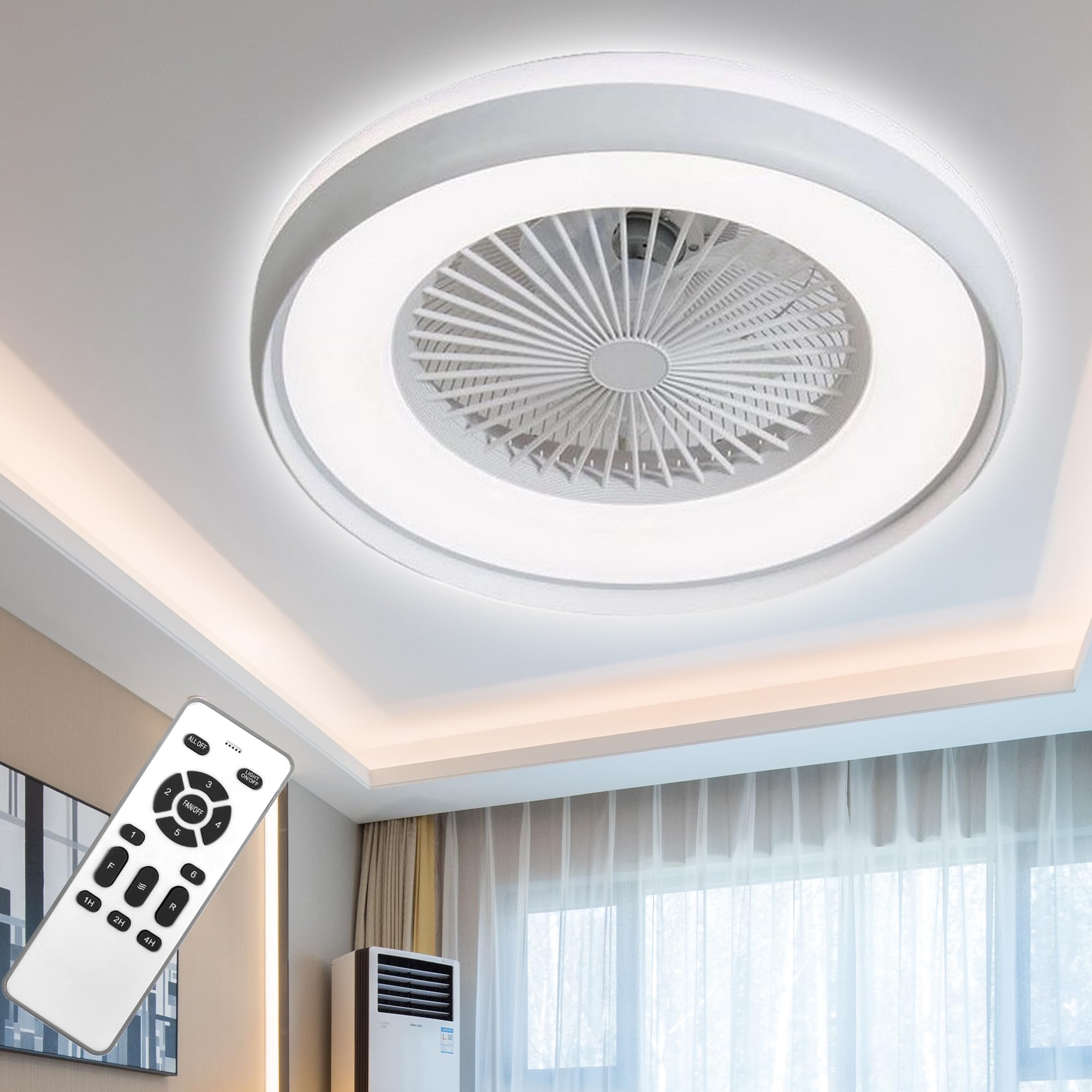 Dopa Dopastore Plafoniera con Ventilatore Integrato da Soffitto LED 62W con 6 Velocità della Ventola 3 Tonalità di Luce Dimmerabili con Telecomando IP20 Per Interno Camere Soggiorno Relax