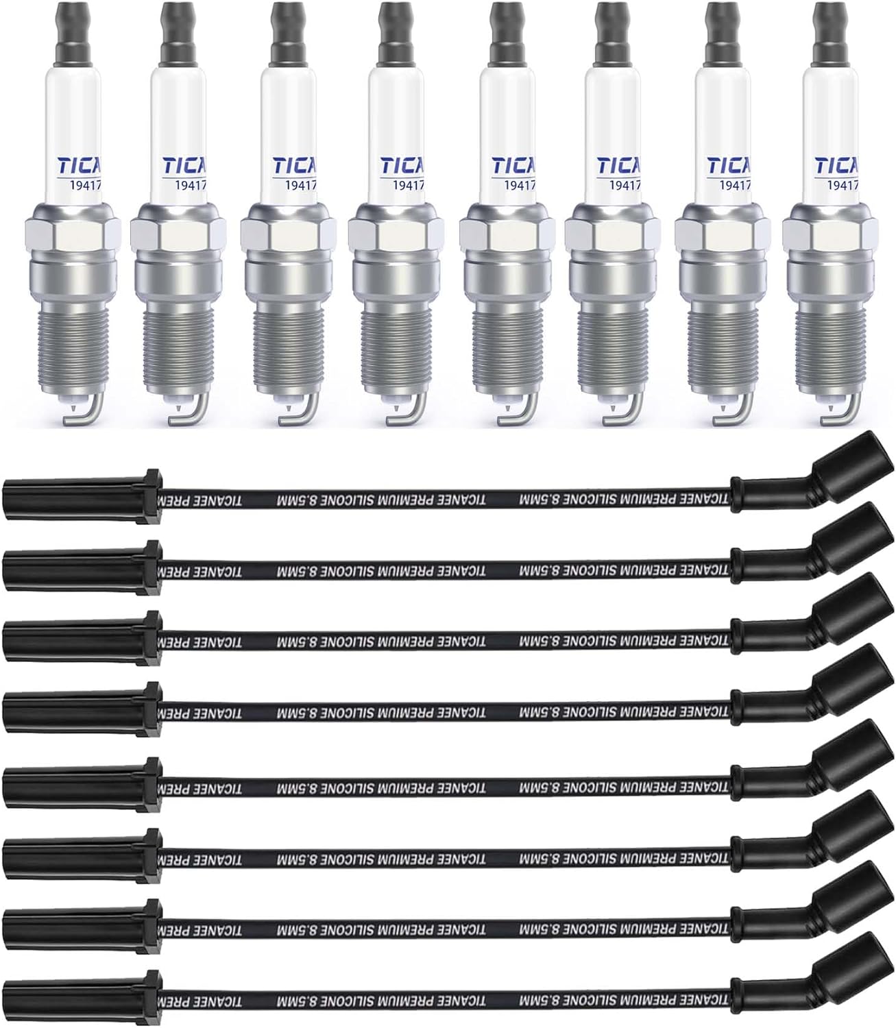 Spark Plugs and Wires for Chevy 5.3 Silverado Avalanche Tahoe Suburban 5.3L 6.0L 6.2L, 19417055 Iridium Spark Plugs Compatible with GMC Sierra Yukon 41 162