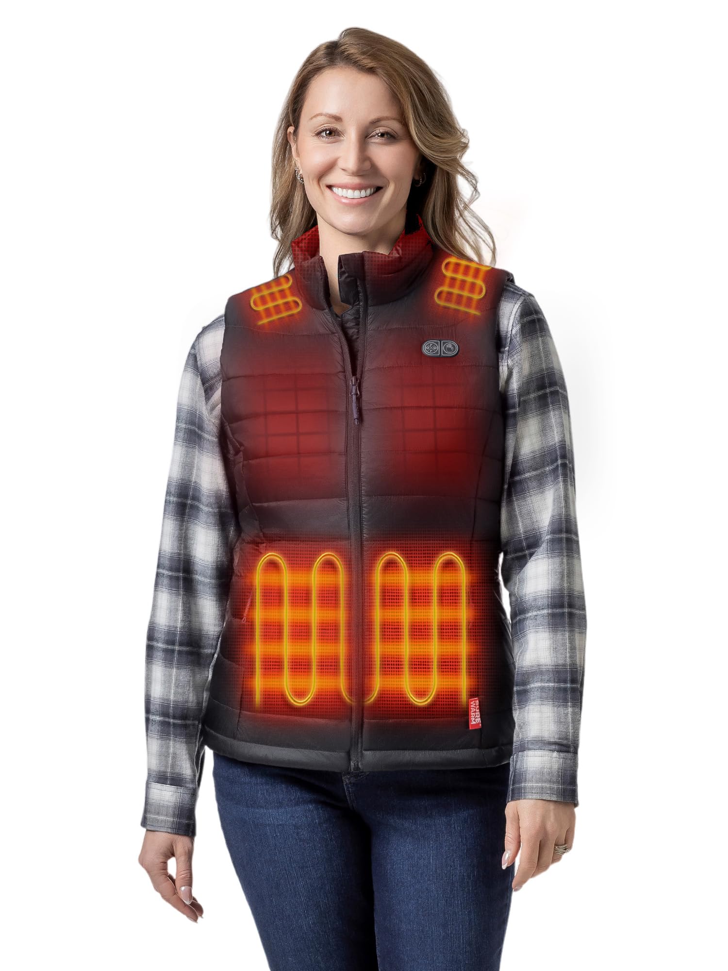 ORORO Women's 7-Zone Dual Control Heated Vest with Shoulder Heating and USB-C Rechargeable Battery