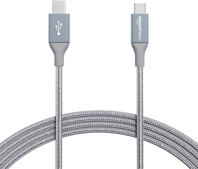 Amazon Basics Double Braided Nylon USB Type-C to Micro-B 2.0 Male Cable | 3 m, Dark Grey
