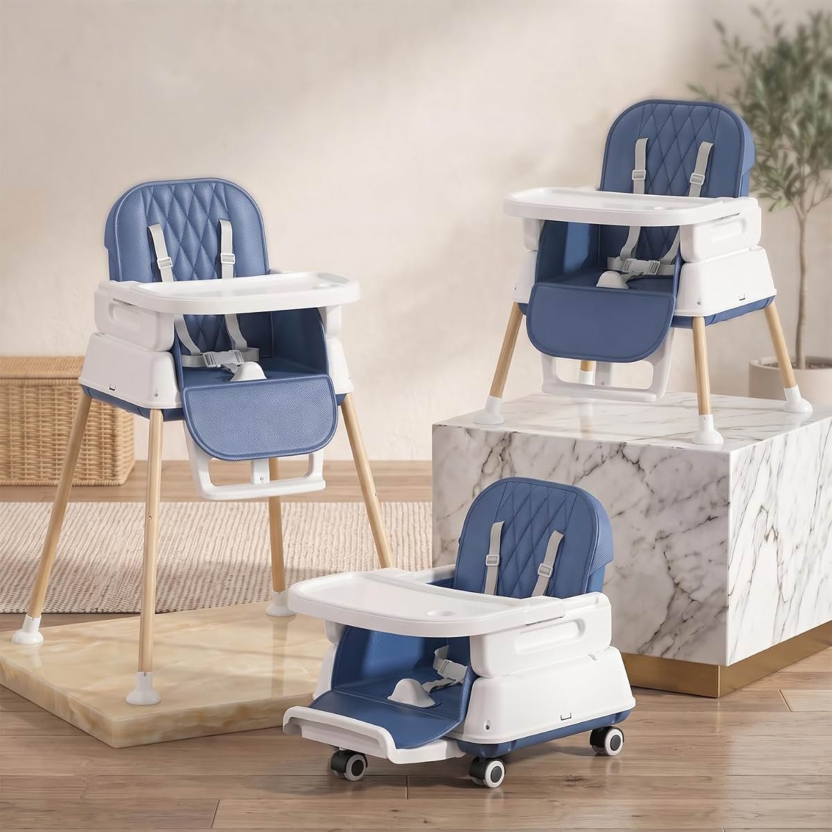 StarAndDaisy 7-in-1 High Chair for Baby, Baby Feeding Chair for 0 to 5 Years, Convertible Booster, Push