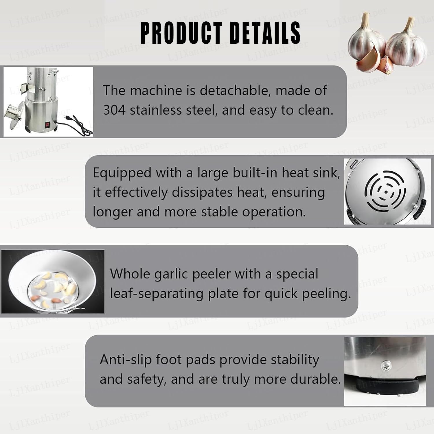 Pelatrice Aglio Professionale 200 W,Macchina Pelare Teste D'aglio Intere