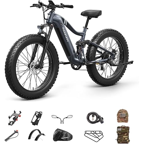 Hunting Accessories, Boxer Electric Bike for Adults 960W, 48V 20AH Battery Ebike, Full Suspension 26" Fat Tire E Bike, 28MPH 80Miles Range Mountain Electric Bicycle, 7 Speed Hydraulic Disc Brakes
