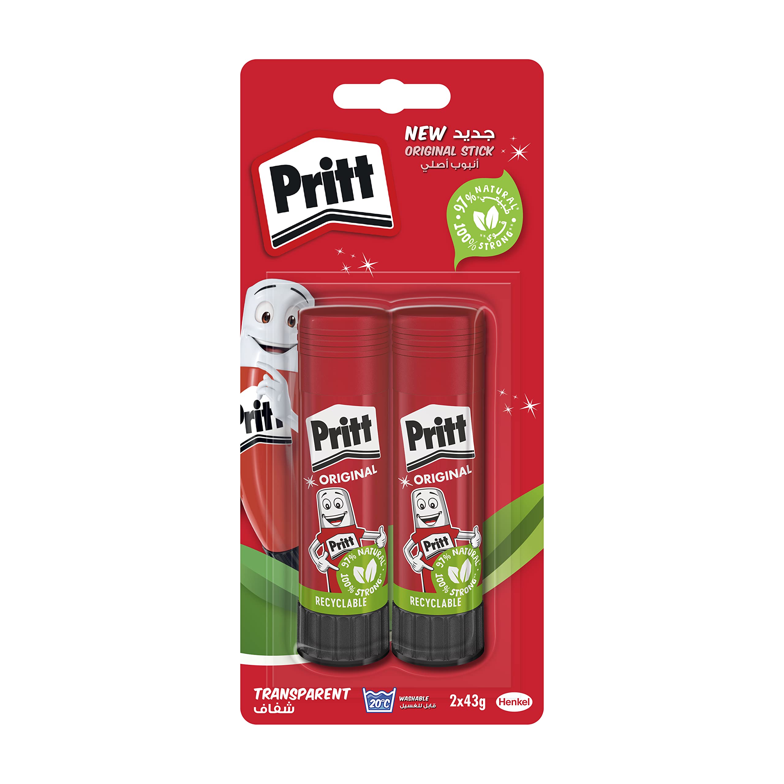 Pritt Glue Stick, Safe & Child-Friendly Craft For Arts Crafts Activities, Strong-Hold Adhesive School Office Supplies, 2X43G Stick