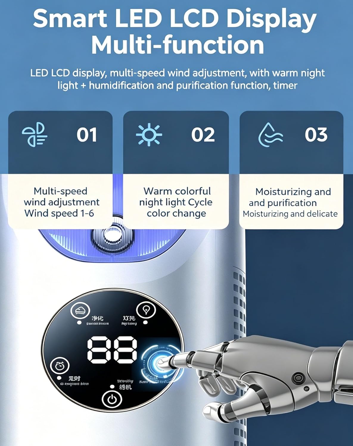 6-Speed Bladeless Electric Fan with Light, 7-Color Ambiance Light Bladeless Quiet Desk Fan, 12 Inch Portable Ice Mist Cooling Fan USB Rechargeable, 100ml Water Tank, Timer, Stay Cool Anywhere (white)