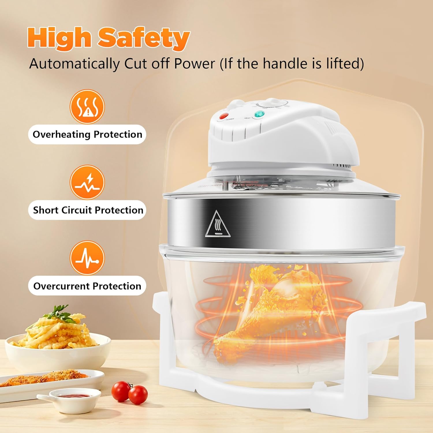 CNCEST Air Fryer Oven,360 °Vertical Heating Grease Removal Infrared Convection Healthy Meal Electric Convection Oven Cooker with Fried, Roasted, Steamed, Defrosted Function