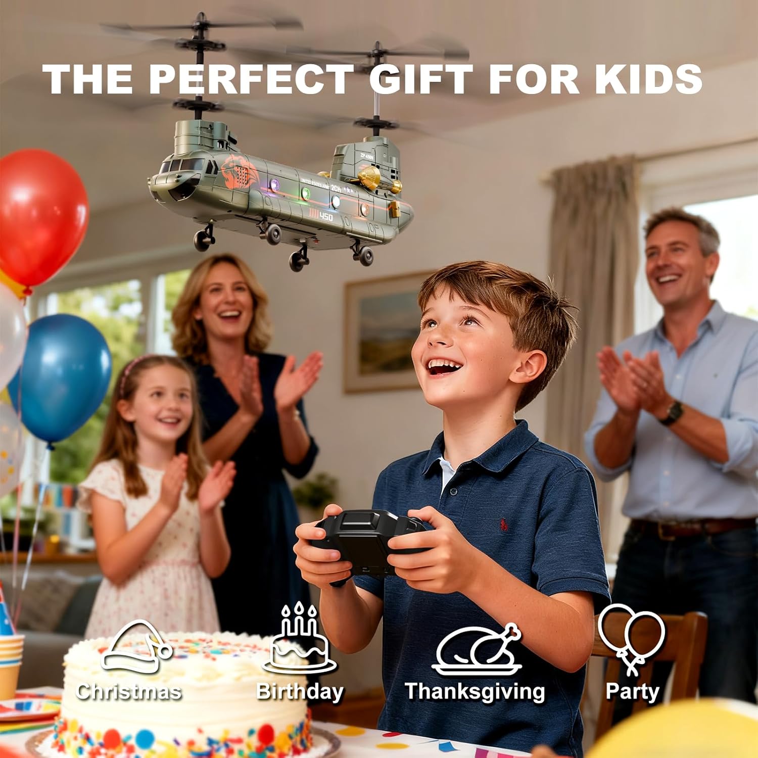 XIKOTEC Remote Control Helicopter, RC Helicopters with Altitude Hold, One Key take Off/Landing, LED Light, Low Battery Reminder, Military Transport Army Helicopter Toys for Kids and Military Fans