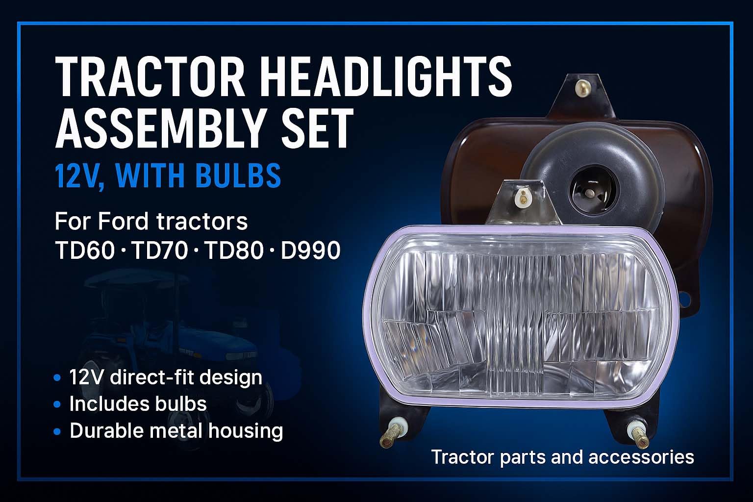 Scheinwerfer-Montagesatz mit 12-V-Glühbirnen, passend für Kubota Massey Ferguson 595 2640 2680 | Ford New Holland 3830, 4030, 4230, 4430 I Fiat-Traktoren der Serien 66, 76 und 86